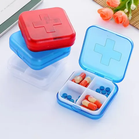 Portable 4 Compartment Pill Box Travel Mini Pill Organizer Case For Medications And Jewelry