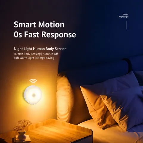 LED Smart Human Motion Sensor Night Light Rechargeable Bedside Wall Lamp For Bedroom Stairs Corridor Lighting
