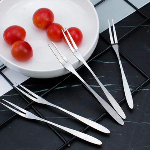 Fourchettes a Fruits en Acier Inoxydable Portables Metal Dessert Gateau Fourchettes Cuisine Vaisselle Utilitaires