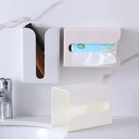 ABS Plastic Wall Mounted Tissue Box Creative Minimalist Multi-Functional Toilet Paper Holder Bathroom Storage Organizer