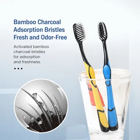 Brosse à Dents Souple au Charbon de Bambou pour Adultes Outil de Nettoyage Buccal Poignée Ergonomique Multicolore