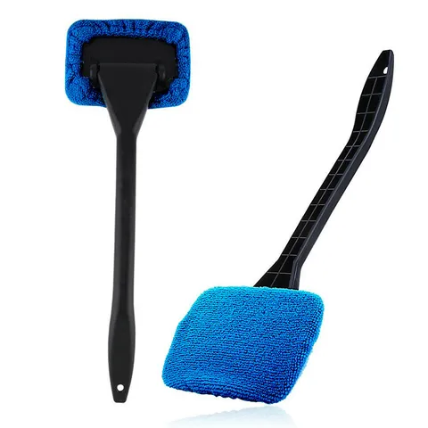 Car Windshield Defogging Cleaning Brush Automotive Window Glass Cleaner With Long Handle And Microfiber Cloth Car Cleaning Tool