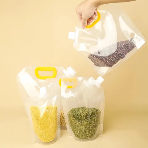 Transparent Plastic Spout Pouch Stand Up Food Storage Bag Clear Grain Rice Packaging Bag With Handle And Spout Cap