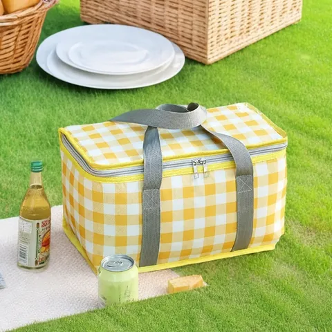 Grote Capaciteit Picknicktas Verdikte Aluminiumfolie Geïsoleerde Handtas Outdoor Camping Opvouwbare Picknickmand Draagbare Koeltas