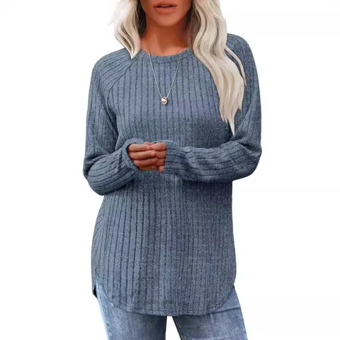 Women's Casual Long Sleeve Crew Neck T-Shirt Solid Color Patchwork Loose Regular Length Polyester Pullover Top