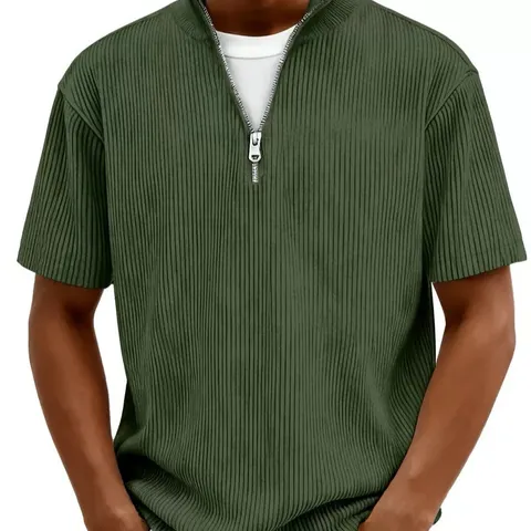 Men's Casual Solid Color Henley Zipper Short Sleeve T-Shirt Stand Collar Regular Fit Summer Knitwear Top