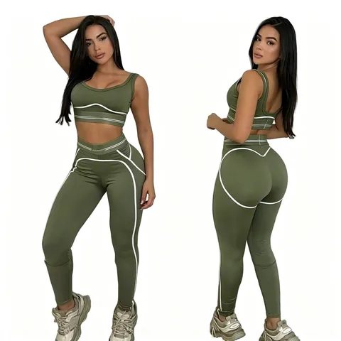 Women's Fitness Yoga Set Sleeveless Tank Top And High Waist Leggings Gym Activewear Athletic Two Piece Tracksuit