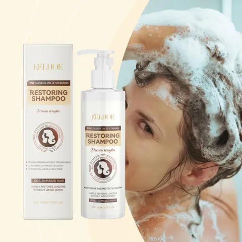 Shampooing Réparateur Cheveux Huile de Ricin Vitamine Nourrissant Anti Frisottis Lisse Brillant Contrôle du Sébum Soin du Cuir Chevelu Liquide