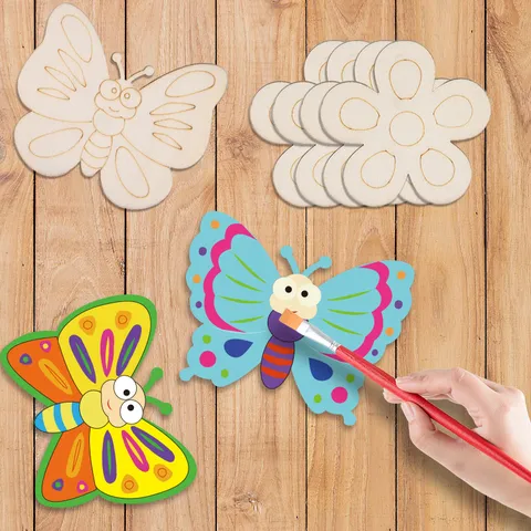 9 Pièces DIY Papillon Et Fleurs En Bois Inachevés Pour Enfants Peinture Artisanat Ornements En Bois Modernes Décoration De Maison