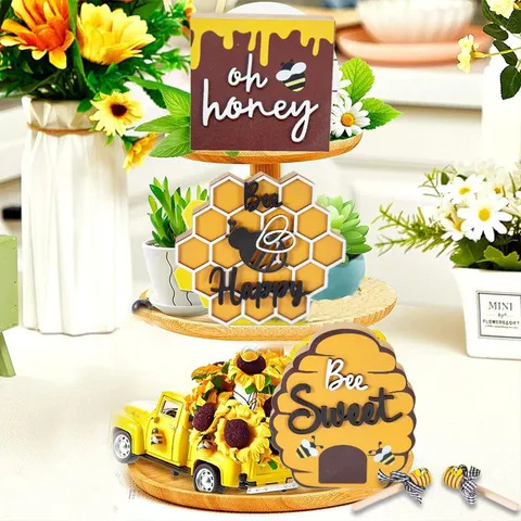 Honey Bee Wooden Ornaments Rustic Tabletop Decorations Bee Sweet Happy Honey Home Living Room Farmhouse Decor