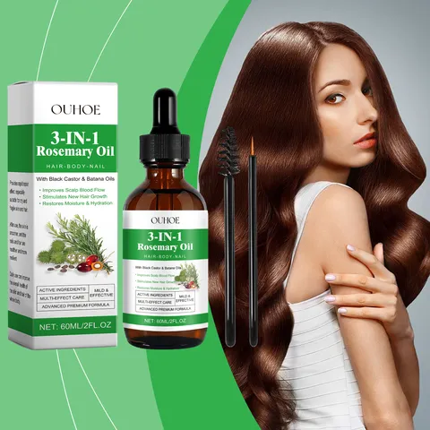 Huile De Romarin De Ricin Noir Et De Batana Essence De Traitement Nourrissante Et Réparatrice Pour Cheveux Et Cuir Chevelu Avec Pinceaux