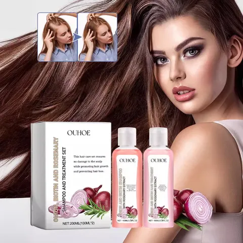Ensemble Shampooing et Après-Shampooing à l'Oignon Biotine Romarin Soin Nourrissant du Cuir Chevelu et Croissance Capillaire