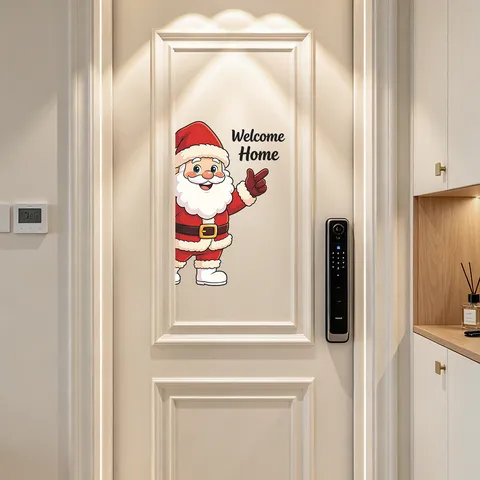 Cartoon Santa Claus Welcome Home Wall Sticker Christmas Festive Removable Waterproof PVC Home Decor Decal For Door Fridge