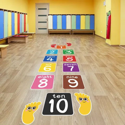 Cartoon Hinkelspel Vloerstickers Kleurrijke Digitale Voetafdrukken Muurstickers Educatieve PVC Zelfklevende Stickers Voor Kinderkamer Kleuterschool