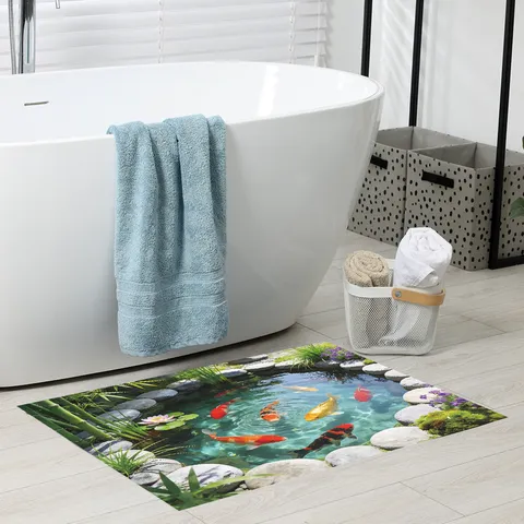 3D Koi Fisch Teich Lotus Wandaufkleber Wasserdicht PVC Selbstklebend Bodenaufkleber Für Wohnzimmer Badezimmer Deko