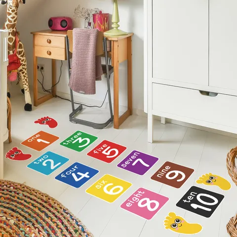 Cartoon Hinkelspel Vloerstickers Kleurrijke Digitale Voetafdrukken Muurstickers Educatieve PVC Zelfklevende Stickers Voor Kinderkamer Kleuterschool