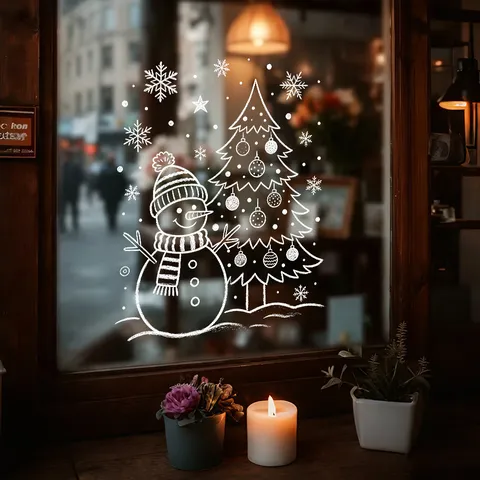 Witte Kerst Sneeuwpop Sneeuwvlok Statische Kleef Vensterstickers UV Statische Raamfolie Decals Voor Glazen Deur Thuis Kerstmis Winkel Decor