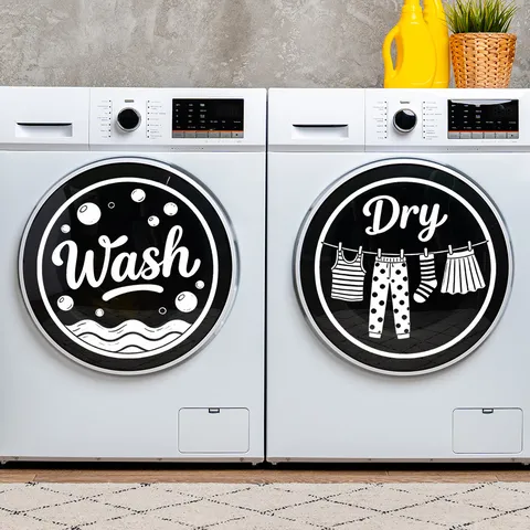 Wash And Dry Waschküche Wandtattoos Modern Minimalistisch PVC Selbstklebend Wasserdicht Wandaufkleber Zuhause Kunst Worte Wandbilder Dekoration