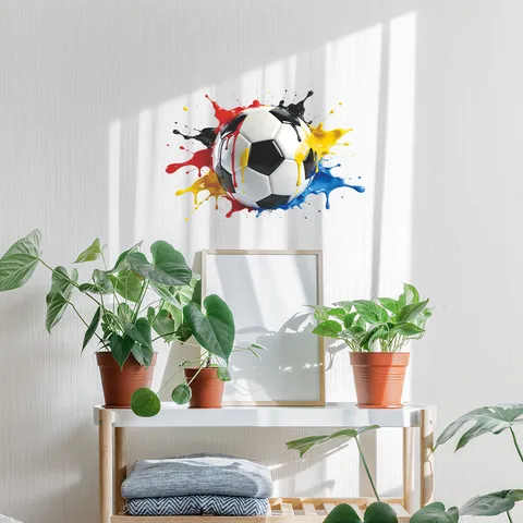 Sticker Mural Football Eclaboussure de Peinture Coloree Decalcomanie PVC Auto-Adhesif Mural Art Sport pour Chambre Enfant