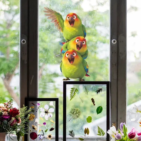Cartoon Papagei Stapeln Wandaufkleber Selbstklebende Bunte Vogel Fensteraufkleber Für Wohnzimmer Schlafzimmer Home Decoration