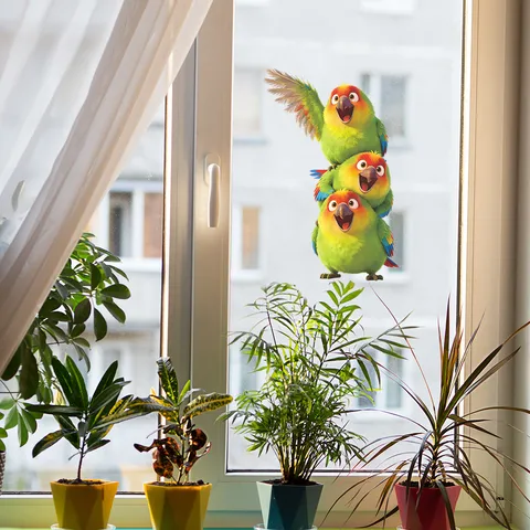 Cartoon Papagei Stapeln Wandaufkleber Selbstklebende Bunte Vogel Fensteraufkleber Für Wohnzimmer Schlafzimmer Home Decoration