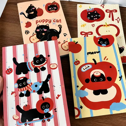 Schattig Apple Cat Notitieboek Verdikte Kleurpagina Student Memo Dagboek Vintage Minimalistisch Schrijfnotitieboek Kantoorartikelen Cadeau