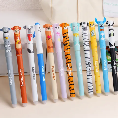 Leuke Cartoon Dier Uitwisbare Gel Pen Zwart Blauw Inkt Dop Trekken Neutrale Pennen Student Schrijven Schrijfwaren