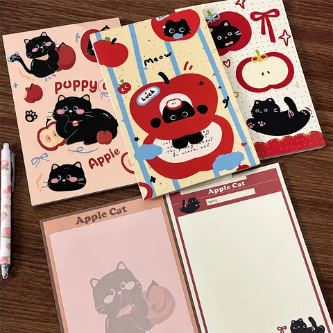 Schattig Apple Cat Notitieboek Verdikte Kleurpagina Student Memo Dagboek Vintage Minimalistisch Schrijfnotitieboek Kantoorartikelen Cadeau