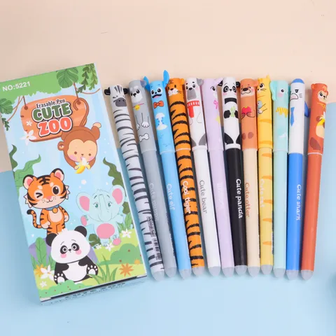 Cute Cartoon Animal Erasable Gel Pen Black Blue Ink Cap Pulling Neutral Pens Student Writing Stationery