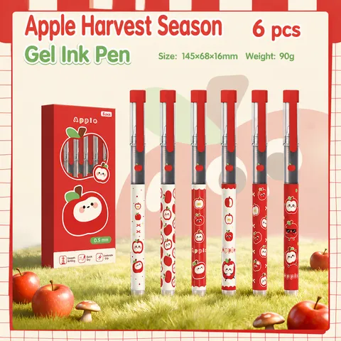 Schattige Cartoon Appel Direct-Vloeistof Rollerball Pen Zwarte Naaldtip Sneldrogende Gelpen Scholier School Briefpapier Benodigdheden