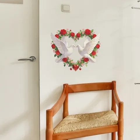 Heart Peace Dove Floral Wall Sticker PVC Self Adhesive Home Decor Mural For Bedroom Bathroom