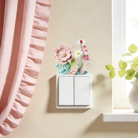 Macaron Kleur Bloem Muursticker 3D Effect Bloem Schakelaar Sticker Zelfklevend PVC Decor Voor Woonkamer Slaapkamer Huis