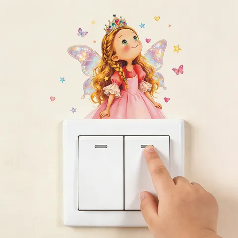 Pegatina para Interruptor Hada Princesa Cuento de Hadas Flor Corazón Estrella Mariposa PVC Autoadhesivo Pared HY-KG241