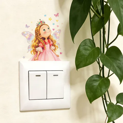Pegatina para Interruptor Hada Princesa Cuento de Hadas Flor Corazón Estrella Mariposa PVC Autoadhesivo Pared HY-KG241