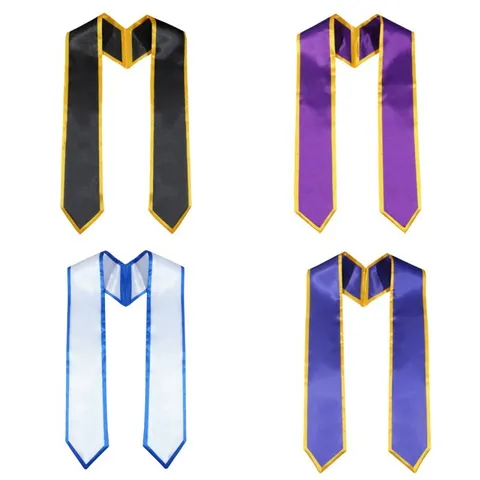 Double Layer Satin Graduation Stole Unisex Honorary Ceremonial Sash Flat Stitched Contrast Color Plain Ribbons For Academic Celebration Party