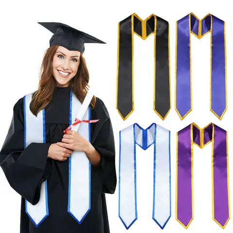 Double Layer Satin Graduation Stole Unisex Honorary Ceremonial Sash Flat Stitched Contrast Color Plain Ribbons For Academic Celebration Party