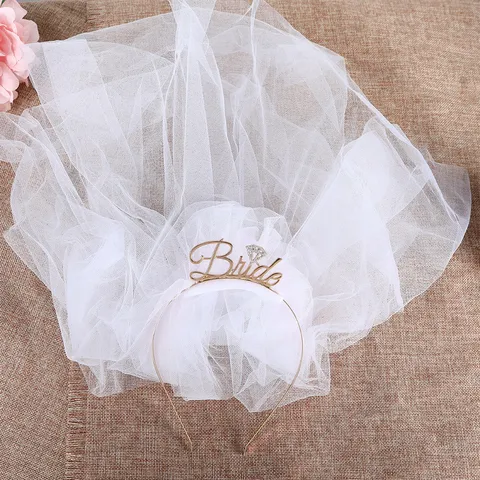 Bride Headband With White Veil Set Rhinestone Letter Headpiece For Wedding Bridal Shower Bachelorette Party Accessories