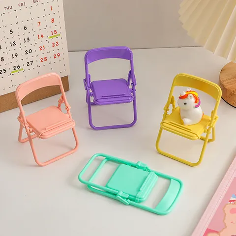 Mignon Mini Chaise Pliante Support de Téléphone Plastique Ornement de Bureau Portable Réglable Support de Smartphone Accessoires de Bureau