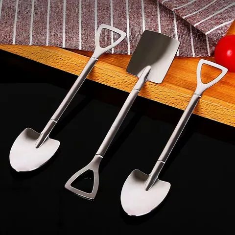 Creative Stainless Steel Shovel Spoon Cute Coffee Ice Cream Watermelon Scoop Retro Dessert Spoon Kitchen Dining Tool