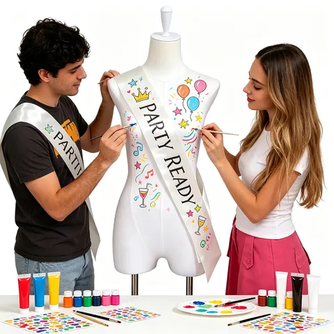 DIY Blank Hand-painted Sash White Satin Ribbon Birthday Shoulder Strap Swallowtail Ceremonial Sash For Party Decoration