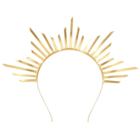 Sun Goddess Halo Headband Gold Crown Metallic Radiant Sunburst Spiked Hair Hoop For Women Party Wedding Costume Accessories