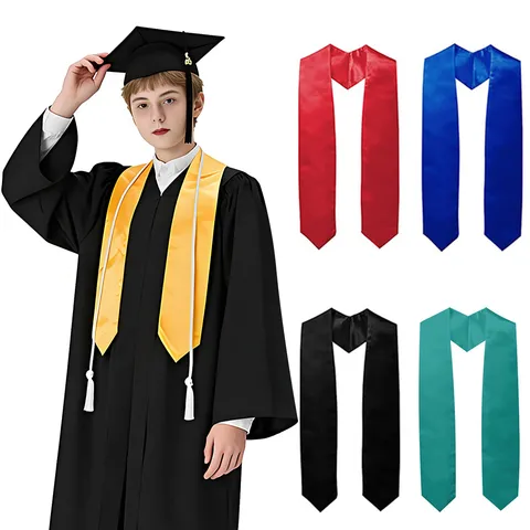 Solid Plain Graduation Stole Polyester Satin Sash For High School University Graduation Ceremony Unisex Ceremonial Stole Orange