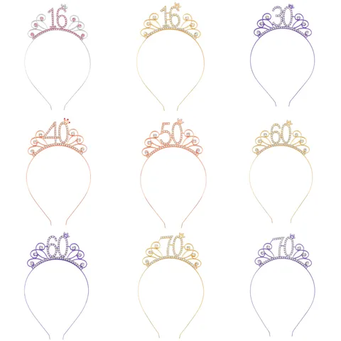 Süßer Geburtstags-Haarreif Strass Tiara Für Damen Mädchen 16 30 40 50 60 70 80 90 Geburtstag Krone Haarschmuck