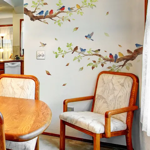 Watercolor Birds On Tree Branch Wall Stickers Removable PVC Leaf Vine Wall Decal For Living Room Bedroom Home Decoration