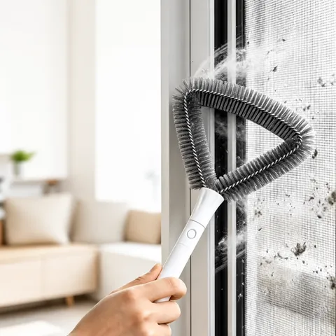 Brosse de Nettoyage pour Moustiquaire de Fenêtre en Plastique Outil de Nettoyage Humide et Sec avec Tête de Brosse Triangulaire
