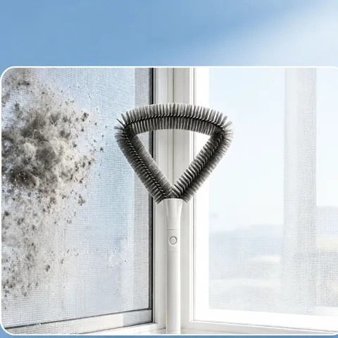 Brosse de Nettoyage pour Moustiquaire de Fenêtre en Plastique Outil de Nettoyage Humide et Sec avec Tête de Brosse Triangulaire