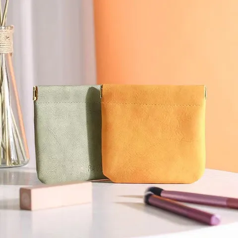 Portable Waterproof PU Leather Mini Lipstick Bag Automatic Sealing Storage Pouch Travel Makeup Coin Purse For Women