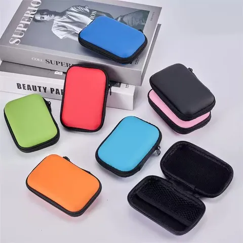 Portable EVA Hard Shell Storage Bag Rectangular Zippered Headphone Cable Coin Purse Digital Accessories Organizer Pouch