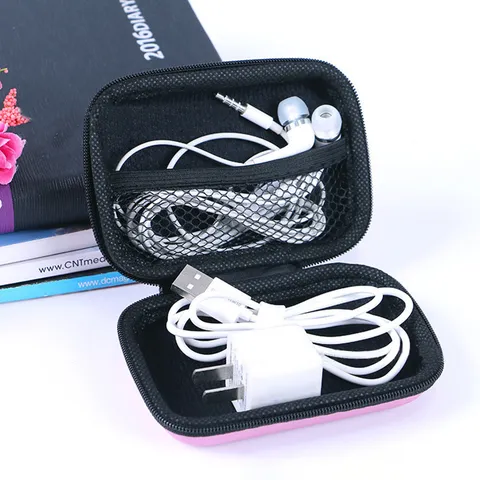 Portable EVA Hard Shell Storage Bag Rectangular Zippered Headphone Cable Coin Purse Digital Accessories Organizer Pouch