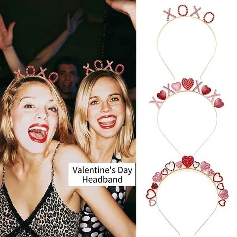 Fashionable Valentine's Day Heart Crystal Headband Alloy Rhinestone Hair Band XOXO Design Women Girls Party Gift Headwear Accessories